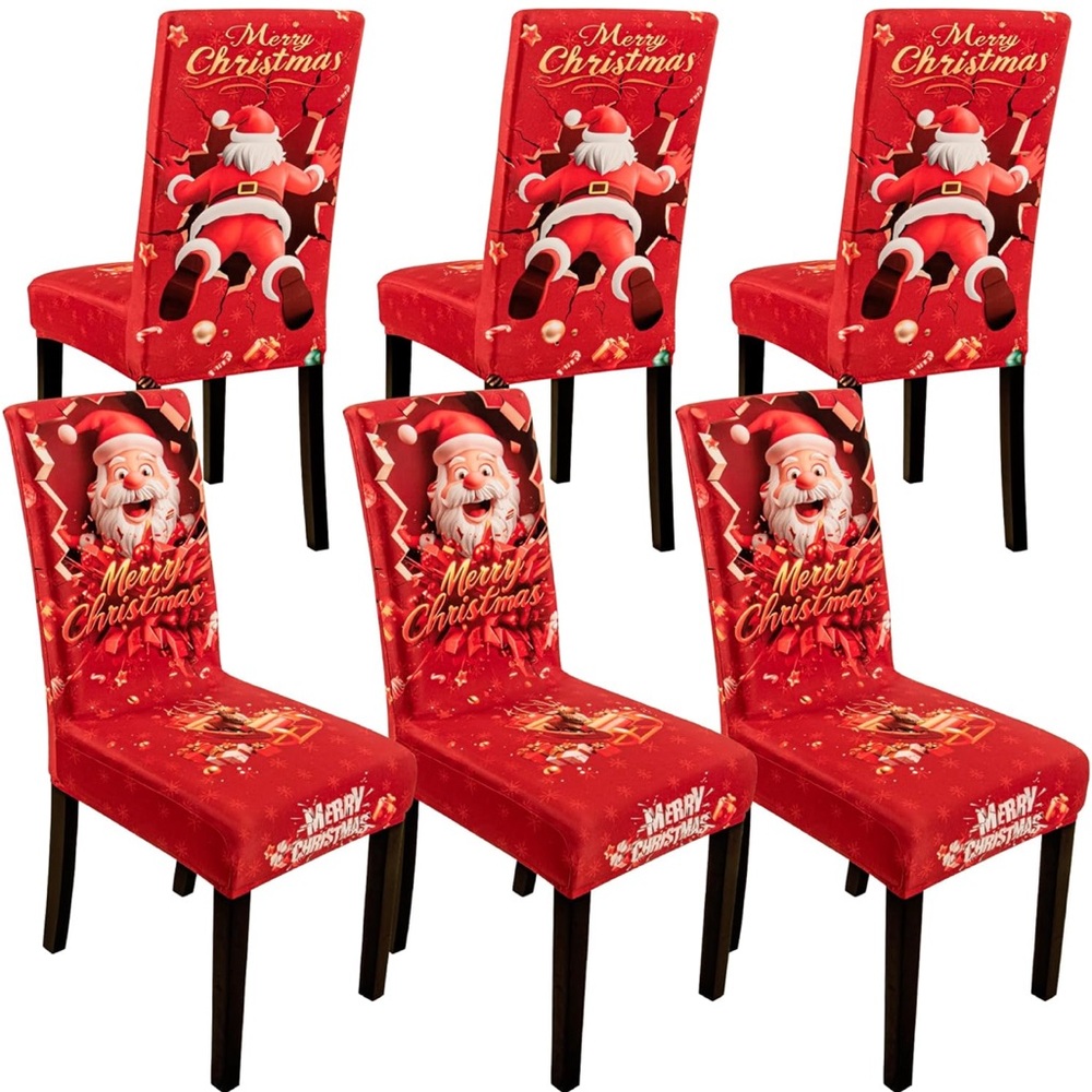 6PCS Christmas Dining Chair Covers Stretch Removable Washable Dining Room Chair
